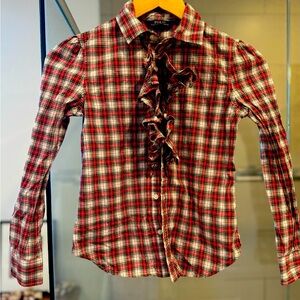 Girls Ralph Lauren checked shirt with buttons and frill front